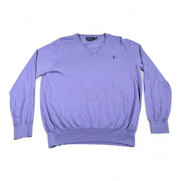 Polo Ralph Lauren Sweater Adult LARGE Purple Pima Cotton V Neck Pony Logo Preppy - Picture 1 of 8